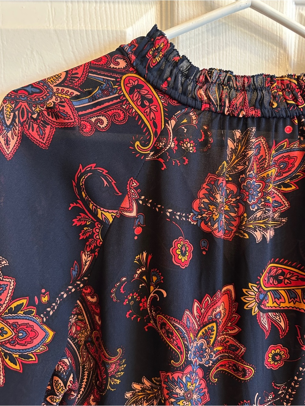 LOFT Navy Floral Paisley Tie-Neck Blouse - Picture 4 of 4